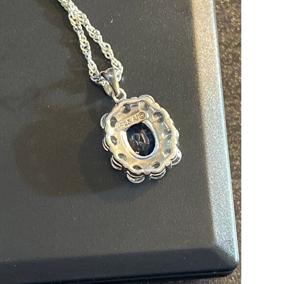 925 Sterling Silver Blue Stone Halo Necklace & Dangle Earrings Set 16.5” - Picture 15 of 16